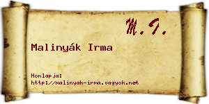 Malinyák Irma névjegykártya